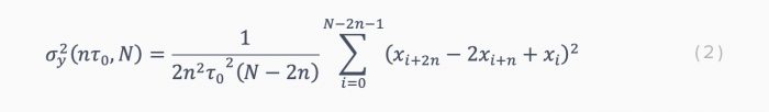 The Moku Phasemeter uses the overlapped variable τ estimator to calculate the Allan Deviation, which is defined as: