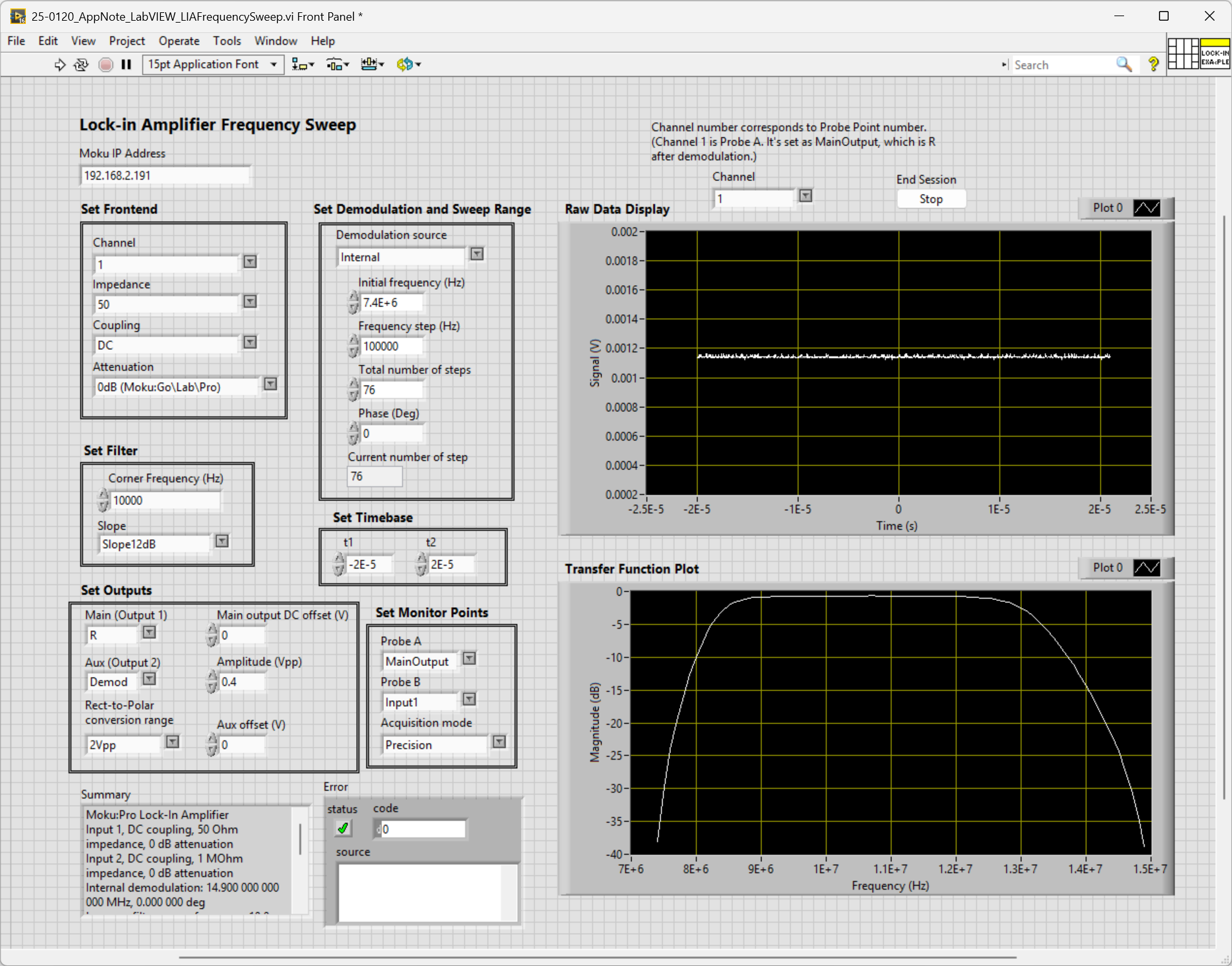 Lock-in Amplifier frequency sweep with LabVIEW