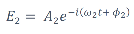 ω1 and ω2 denote the frequency, and ϕ1 and ϕ2 denote the phase of each laser