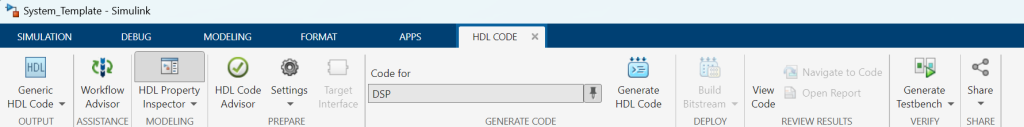 Figure 11: “Generate HDL Code” button is located under the HDL Code app.