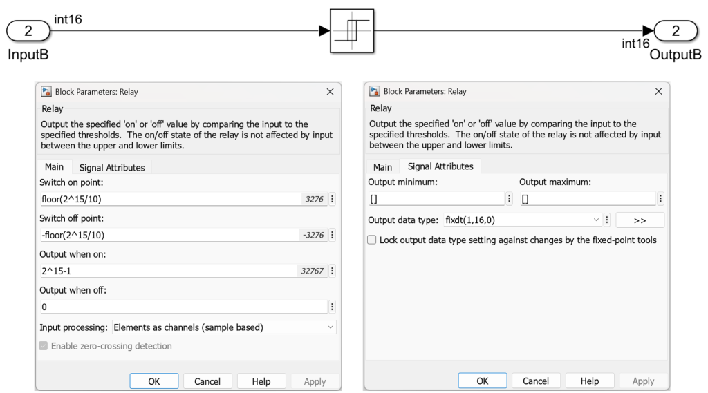 Figure 5: The “Relay” block was set to perform the same Schmitt trigger logic as the first channel.