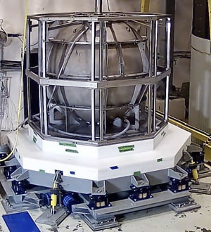 Figure 1: The NEWS-G experiment’s dark matter detector during installation at SNOLAB, 2km underground (image from NEWS-G collaboration).