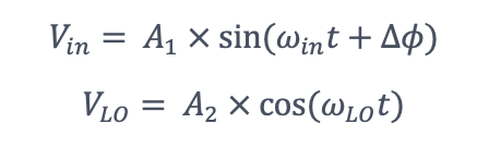 The input signal Vin and the local oscillator VLO can be described by a sine and a cosine function
