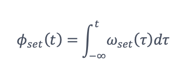 As both ωset and K are known based on the instrument settings, the frequency of the input can be calculated based on the VVCOinput. In the meanwhile, the accumulated phase of the reference at ωset at time t can be denoted as shown: