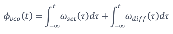 The accumulated phase of the input signal can be approximated by the ϕvco. Here we define the K∙Vvcoinput term as ωdiff.