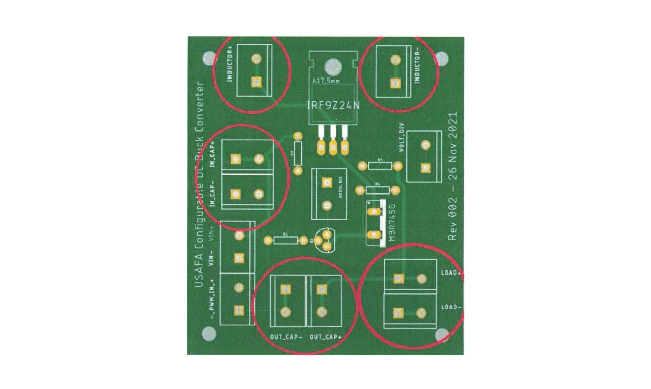 Figure 7: Configurable buck converter PCB - customizable components