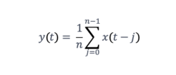 A moving average filter is quite simply an average of a number (n) of consecutive signal samples.