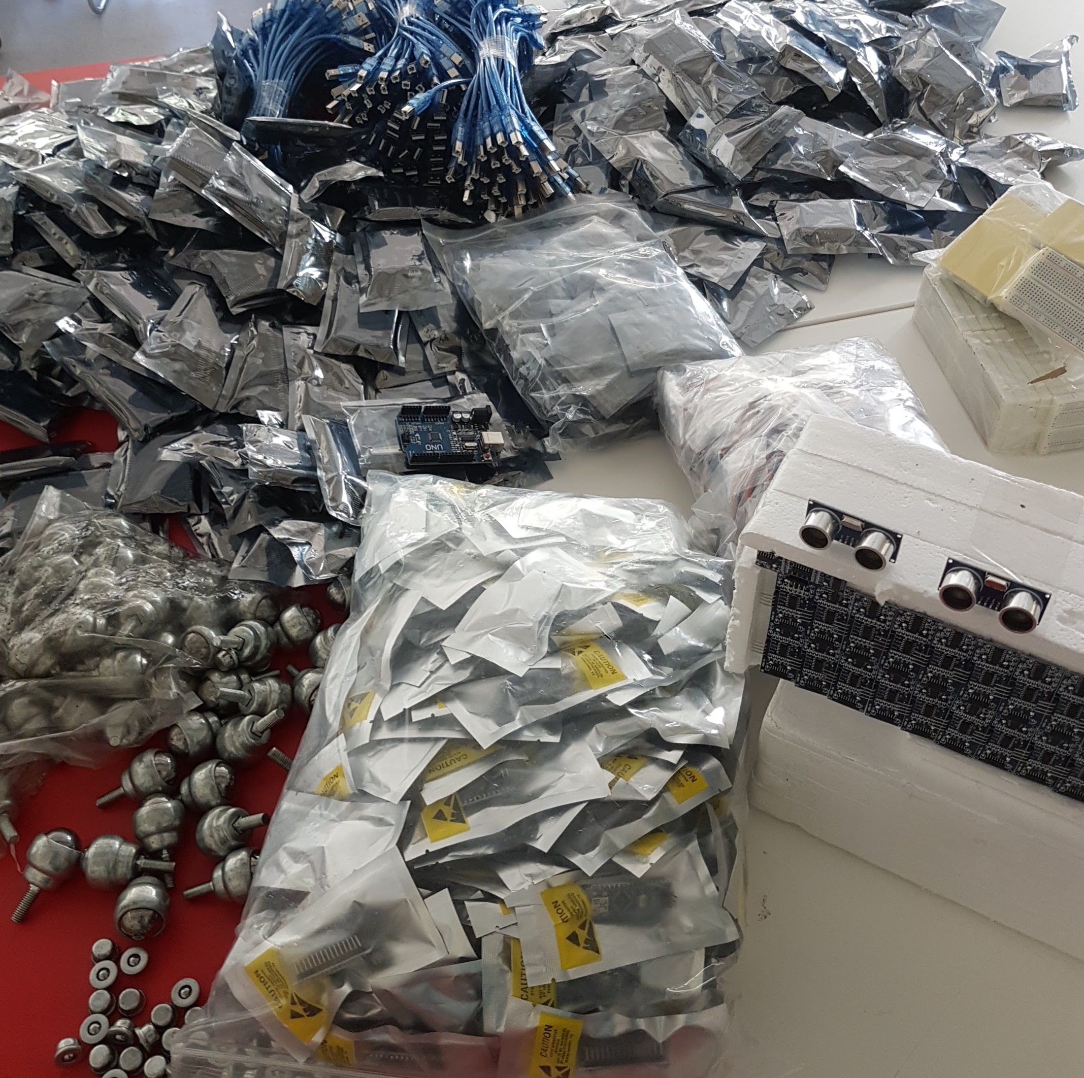 Figure 1: Before starting any project, my students were given access to hundreds of Arduinos, sensors, and mechanical and electrical components to give as wide a solution space as possible.