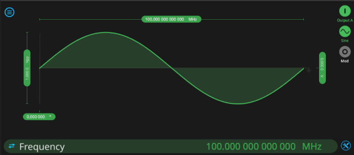 Waveform Generator settings with sine wave