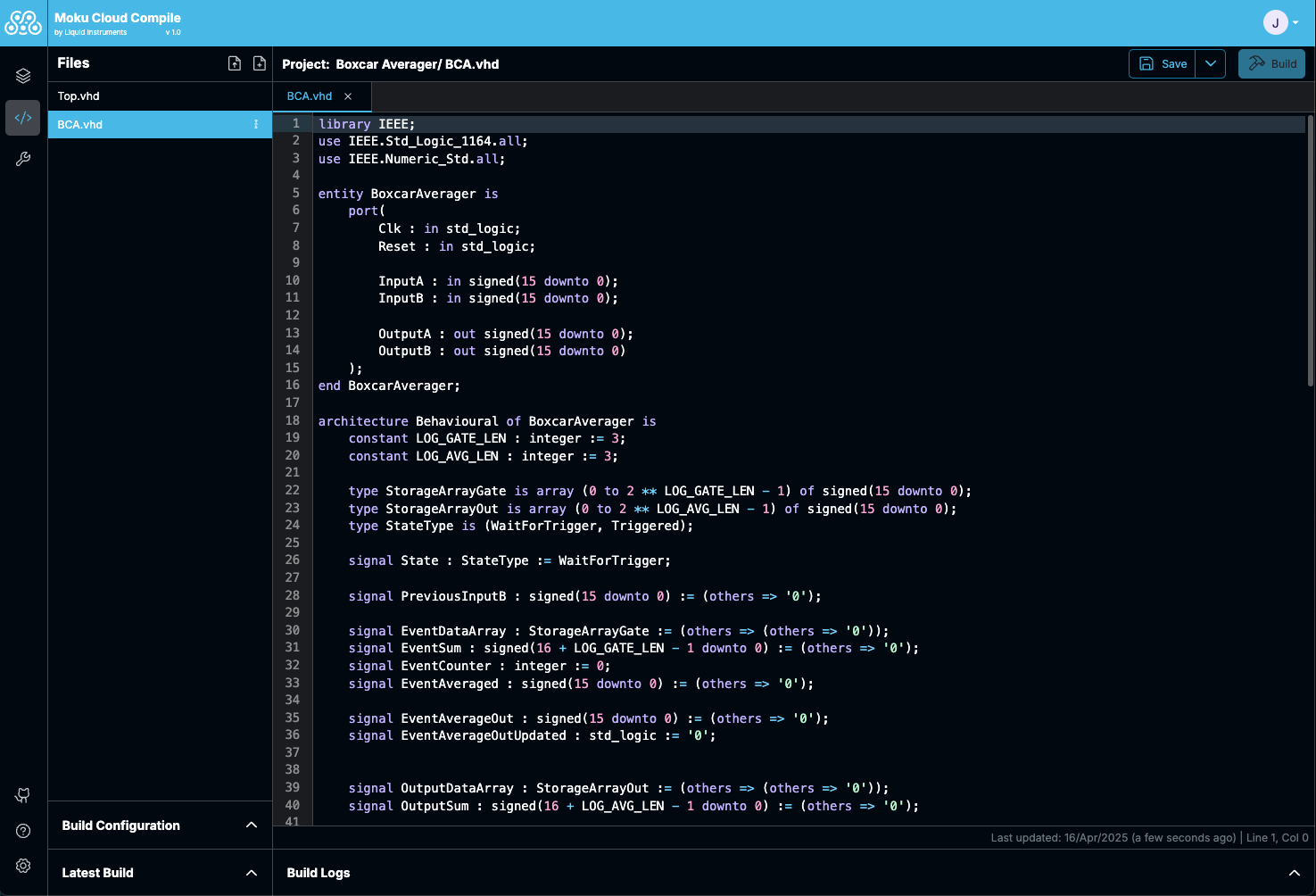 カスタム Boxcar Averager の VHDL 実装