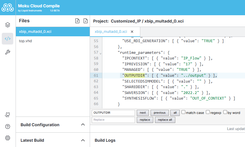 Ip core example for FPGA programming in Moku Cloud Compile